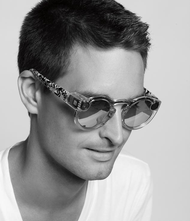 Snap, Inc. CEO Evan Spiegel with a pair of Spectacles on - video capture sunglasses