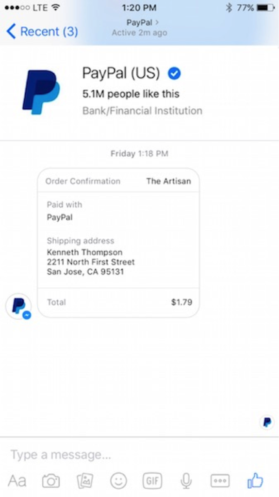 PayPal to integrate with Facebook Messenger