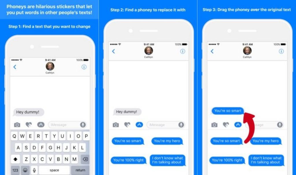 Phoneys prank app for iMessage - screenshots