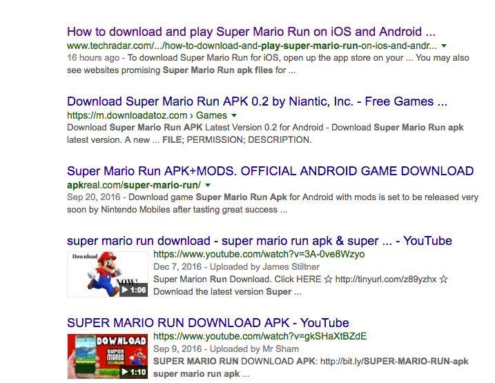 Fake Android Super Mario Run APK files