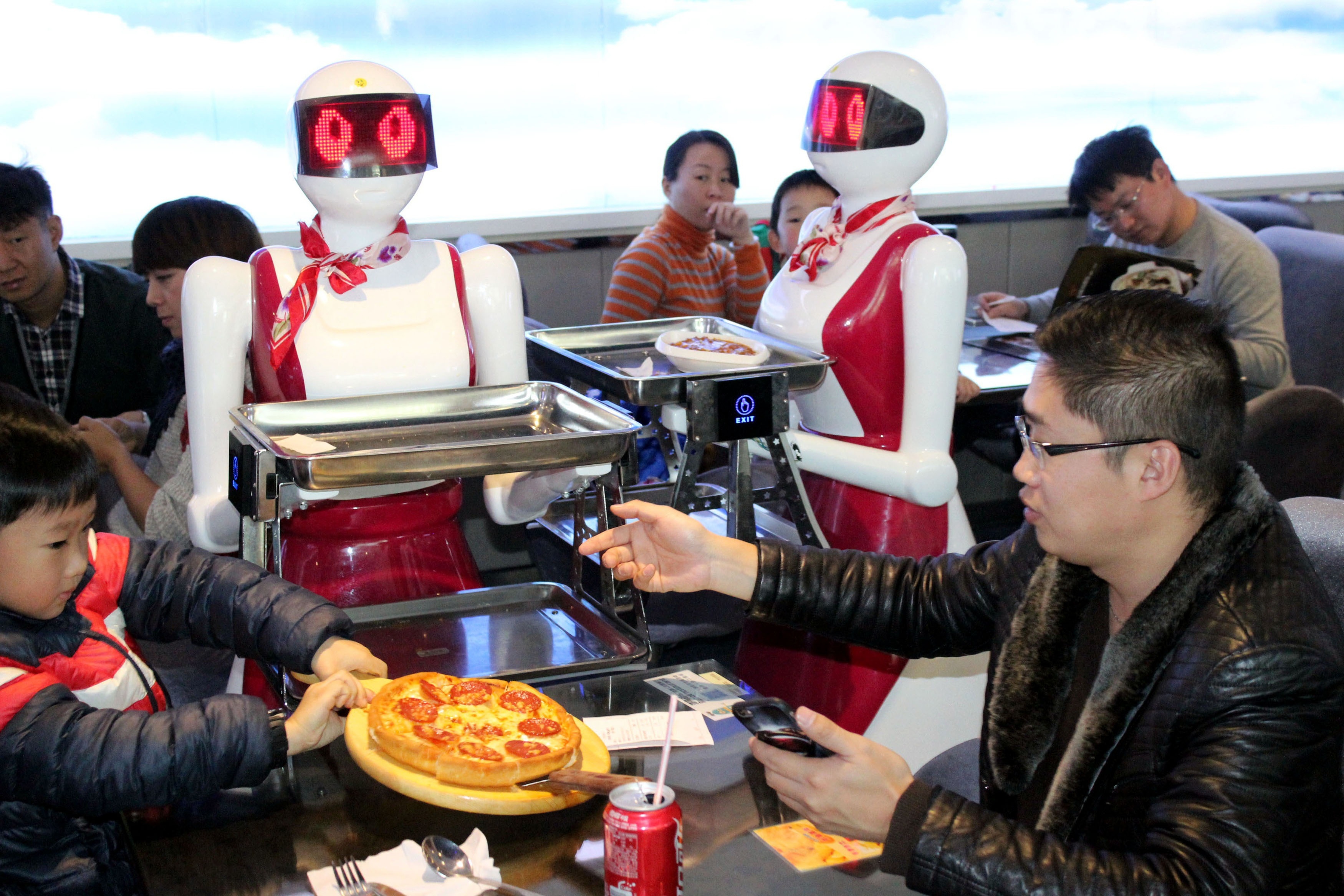 Robots serving food at a restaurant in China