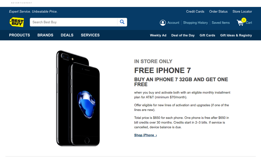 iPhone 7 Buy One Get One Free BOGO Offer Best Buy AT&T