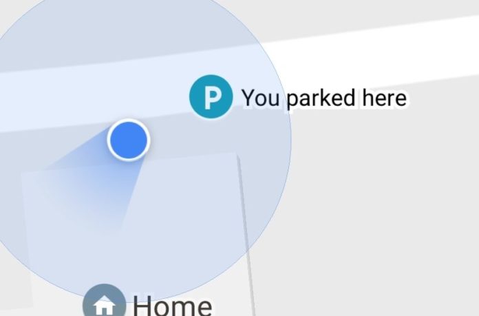 Google Maps feature find car in parking lot