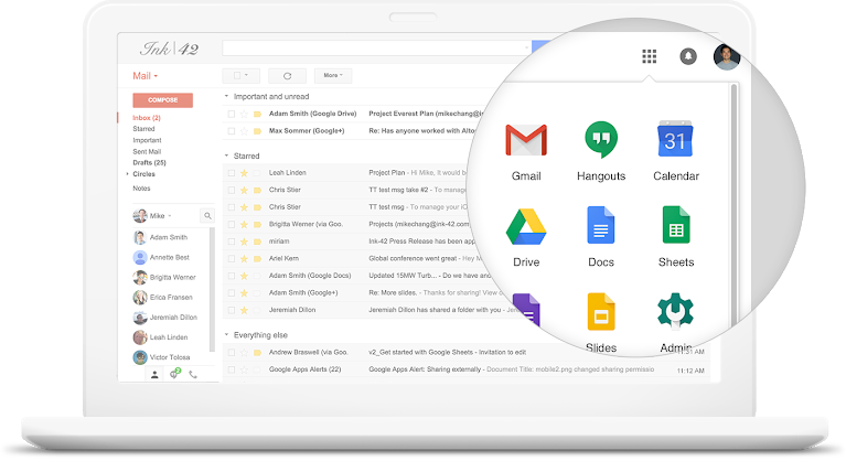 G Suite's simple navigation from  Gmail
