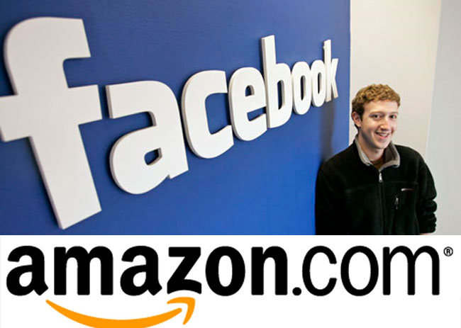 Amazon and Facebook typeface cropped photos with Facebook photo showing Mark Zuckerberg