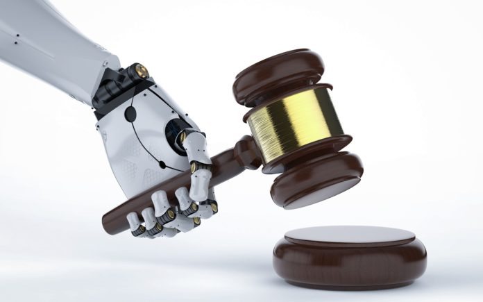 robot arm holding a gavel - representing how law firms can benefit from technology
